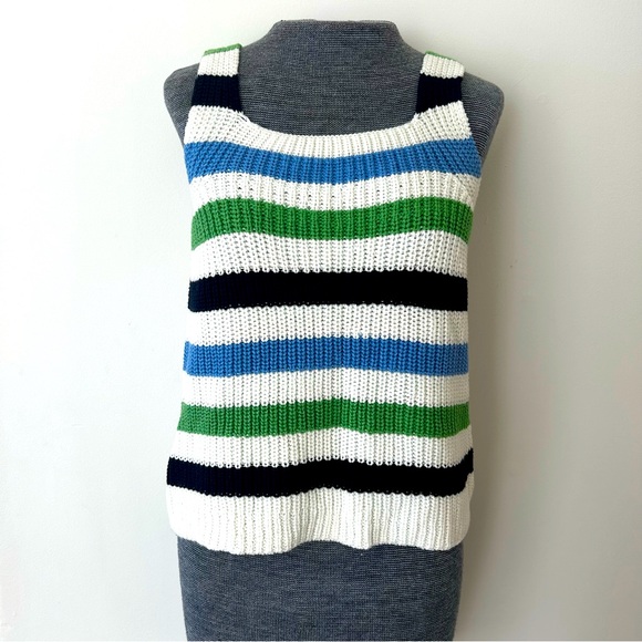 FRNCH Paris Women’s Knitted Top Large Navy Green White Stripes - Picture 1 of 6